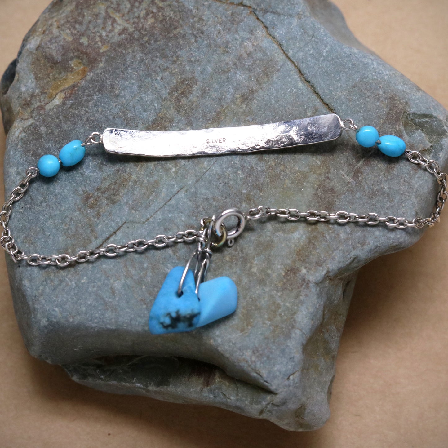 SV925 Turquoise Hammer Finish Bracelet. one of a kind.