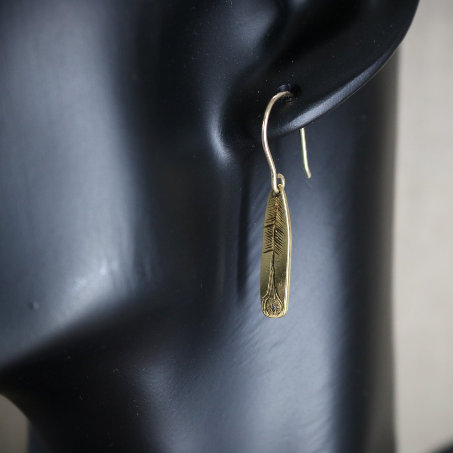 K10 0.004ct Diamond. Golden Tree Earrings.