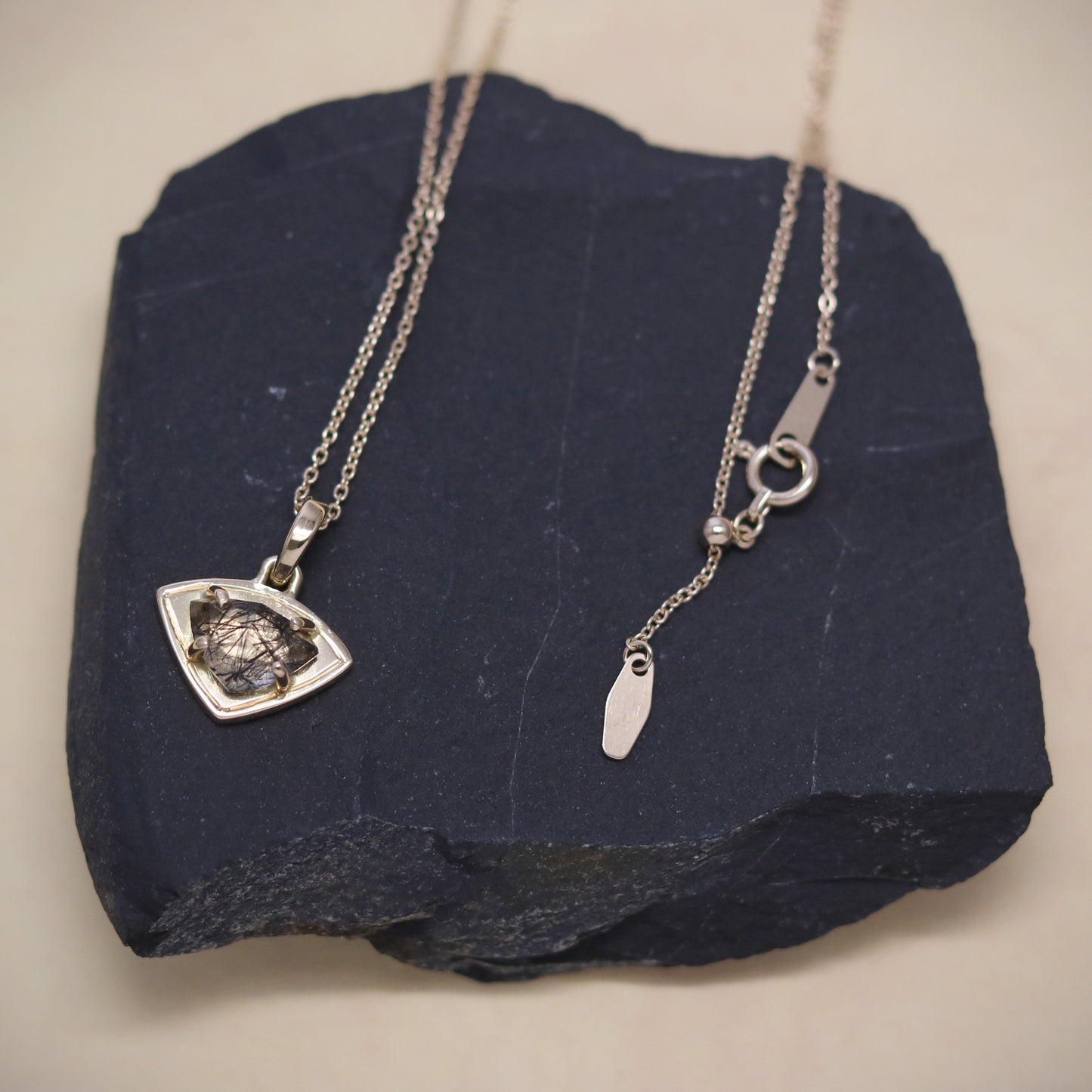 K18 Black Rutile Quartz Emblem Pendant.