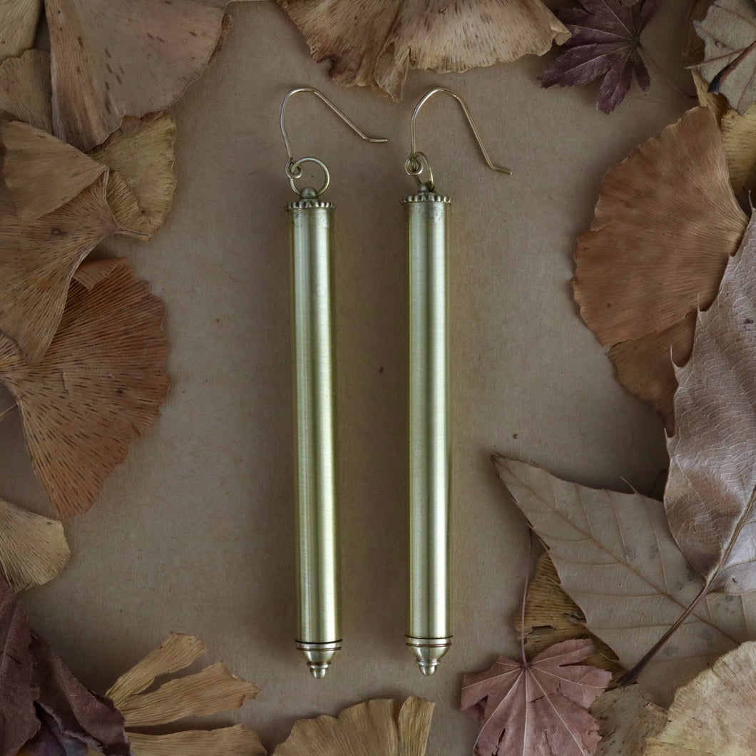 Brass/K18. Cylinder Earrings.