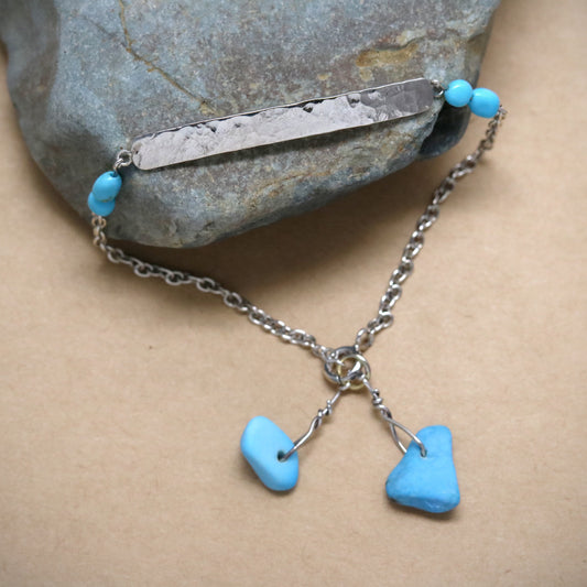 SV925 Turquoise Hammer Finish Bracelet. one of a kind.