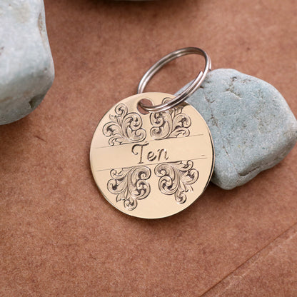 Brass Scrollwork Dog tag.