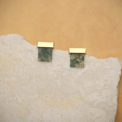 K18 Moss Agate HOT BOX Earrings.  one of a kind.