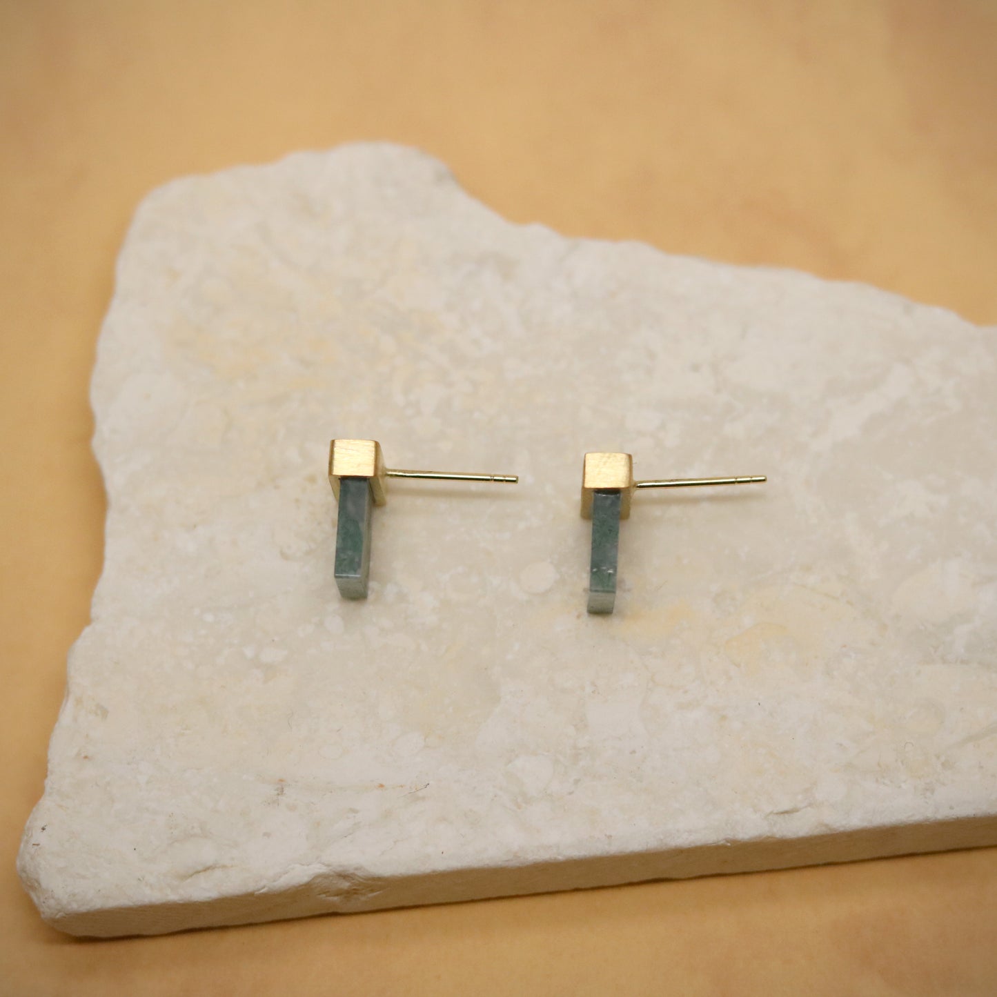 K18 Moss Agate HOT BOX Earrings.  one of a kind.