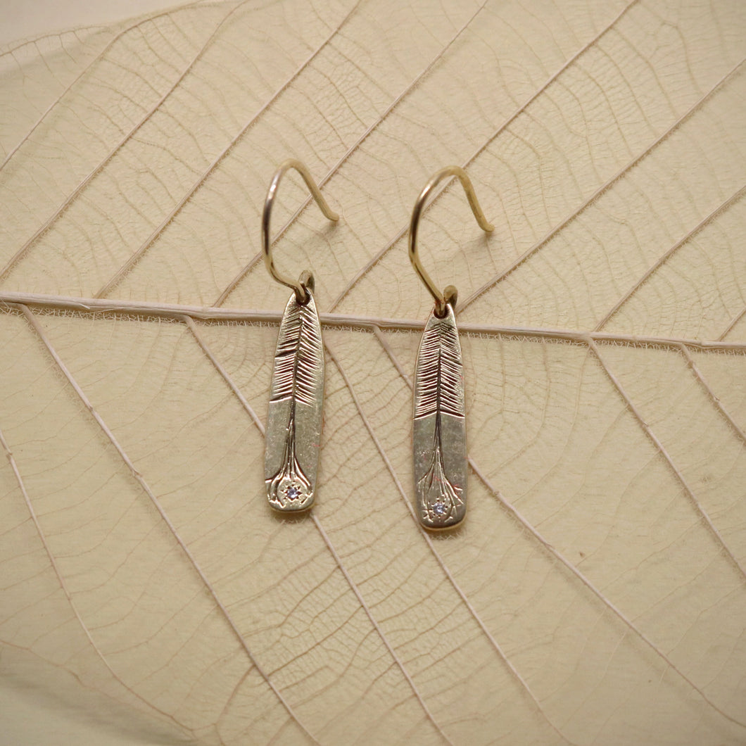 K10 0.004ct Diamond. Golden Tree Earrings.