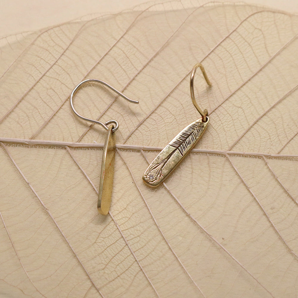 K10 0.004ct Diamond. Golden Tree Earrings.