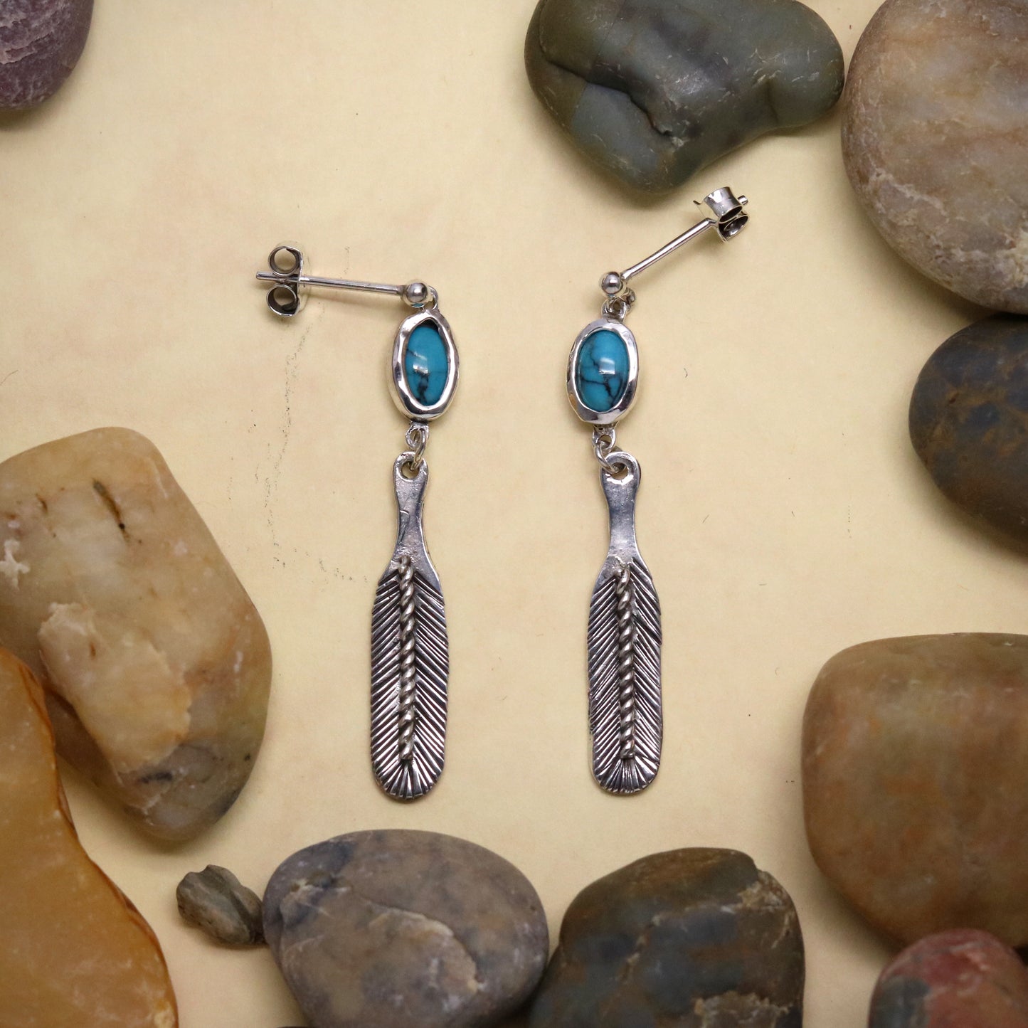 SV925 Blue Feather Earrings.