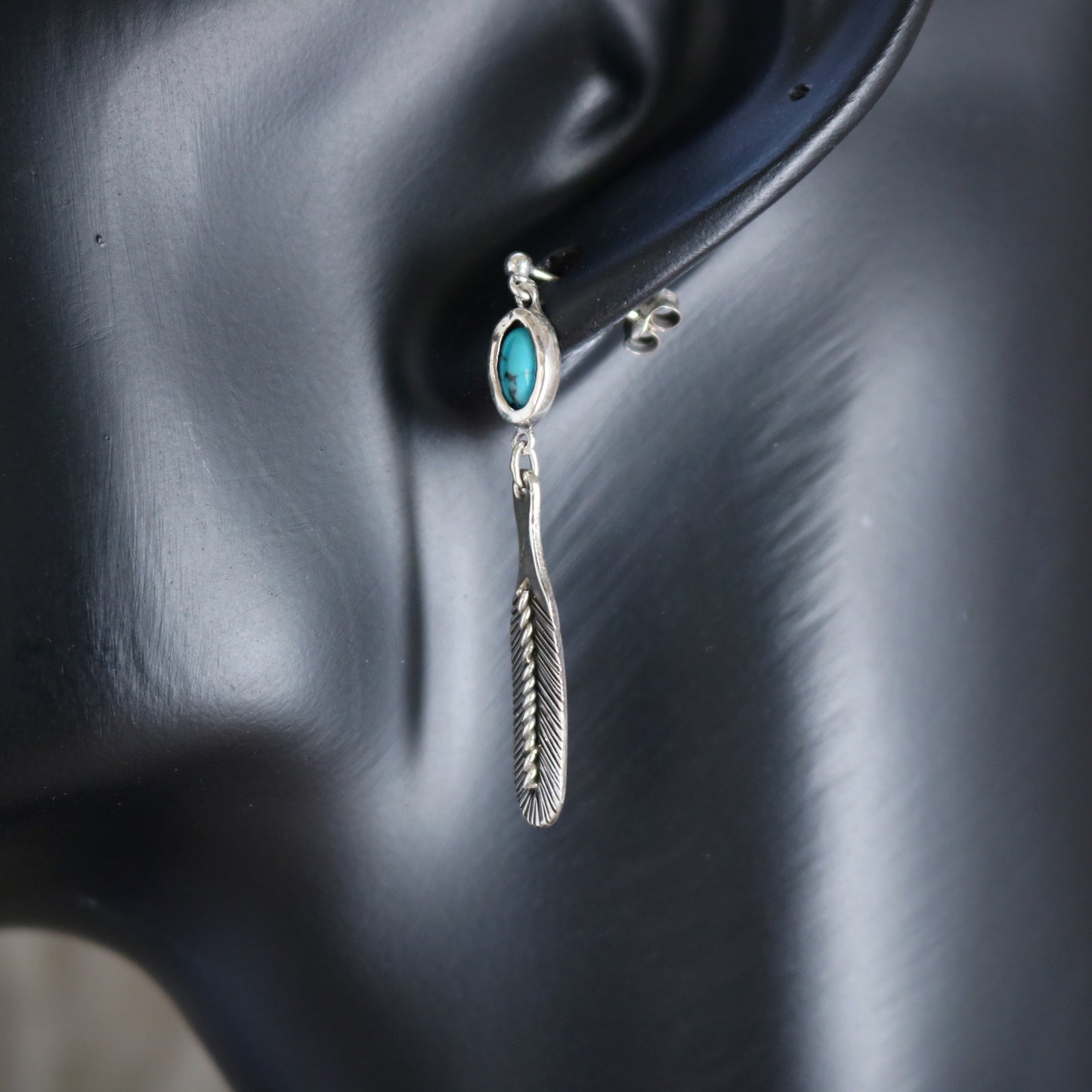 SV925 Blue Feather Earrings.