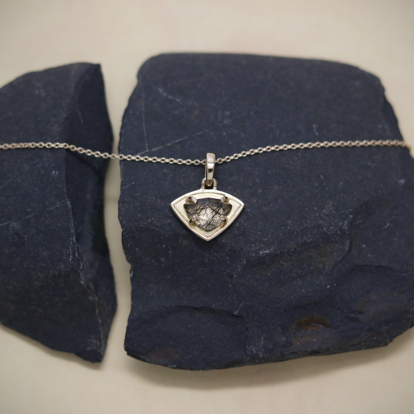 K18 Black Rutile Quartz Emblem Pendant.