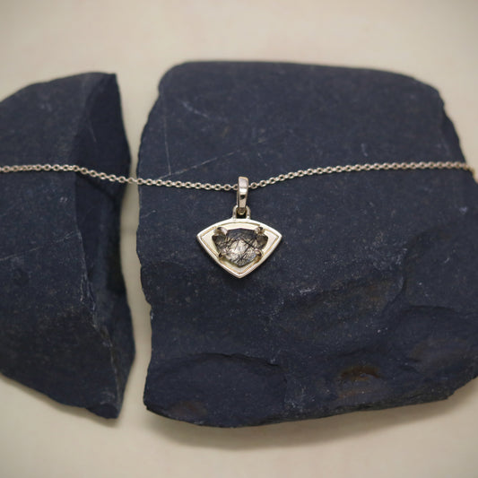 K18 Black Rutile Quartz Emblem Pendant.