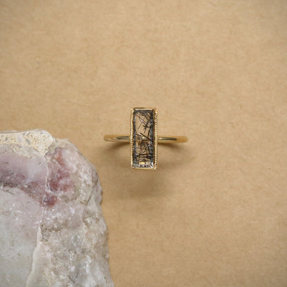 K18 Slimline Black Rutile Quartz Ring.