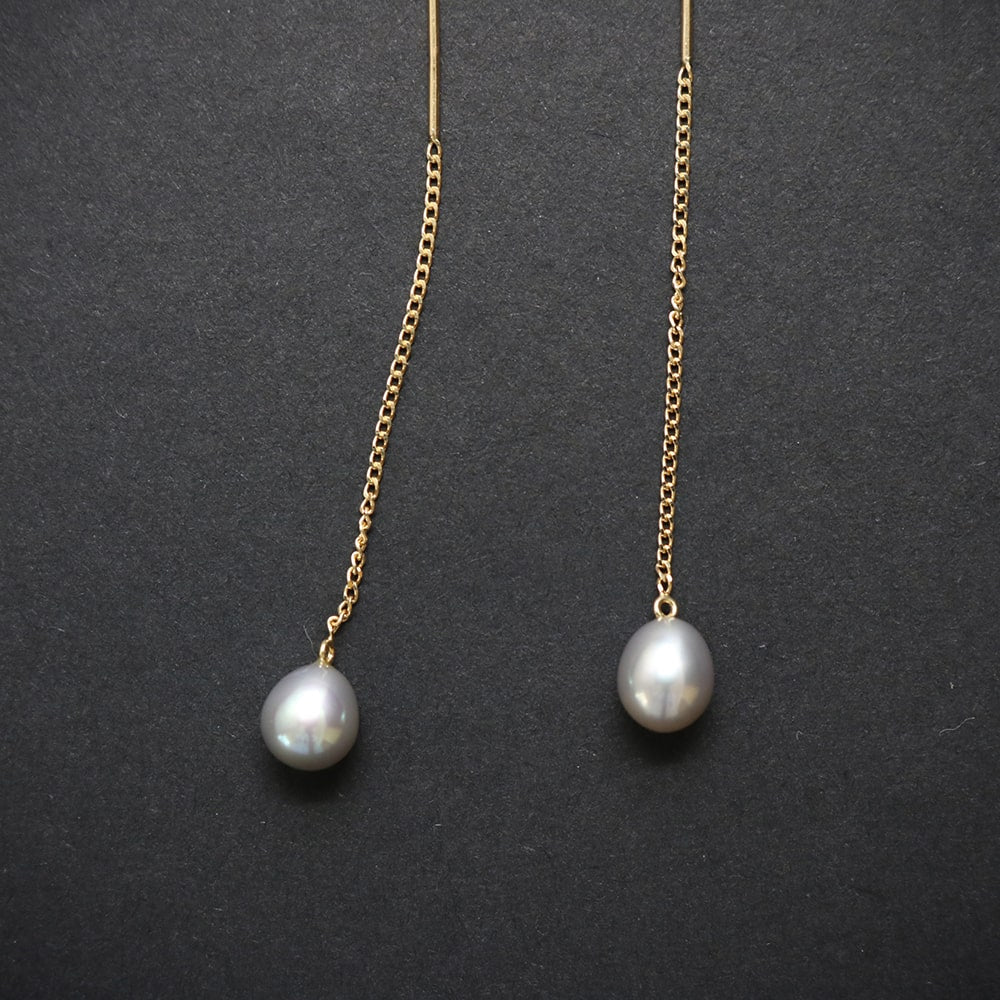 K18  Drop of Pearl Threader Earrings.