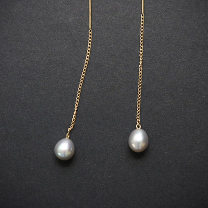 K18  Drop of Pearl Threader Earrings.