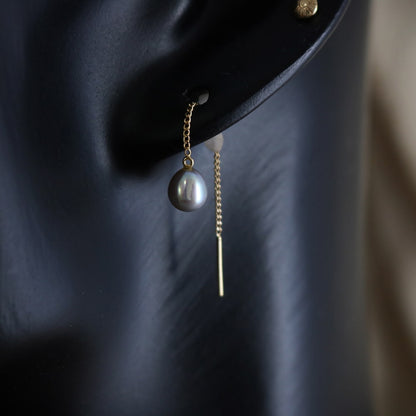 K18  Drop of Pearl Threader Earrings.