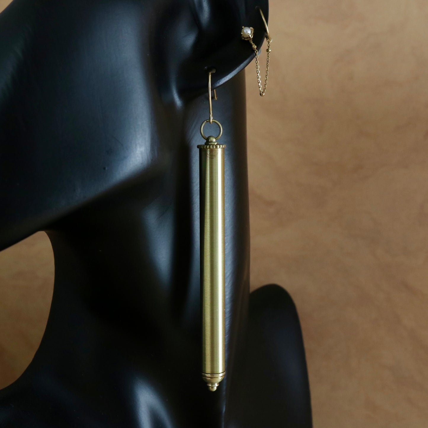 Brass/K18. Cylinder Earrings.
